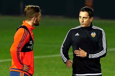 Valencia new coach Gary Neville trains players for Wednesday's match