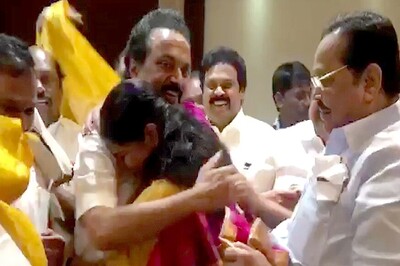 Hug From Stalin Marks Homecoming for Kanimozhi and Raja