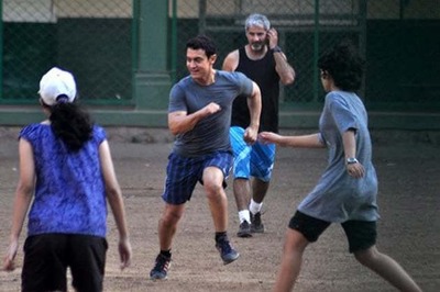 Snapshot: Aamir Khan spotted playing football with family members
