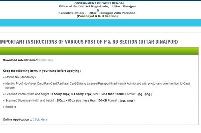 Uttar Dinajpur Recruitment 2018: 193 Gram Panchayat & Panchayat Samiti posts, Apply before 20th April 2018
