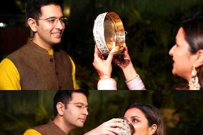Parineeti Chopra Holds Raghav Chadha Close, Calls Him 'My Love' In First Karwa Chauth Pictures