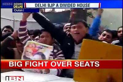 Protest outside Delhi BJP headquarters after denial of ticket to Abhay Verma from Laxmi Nagar