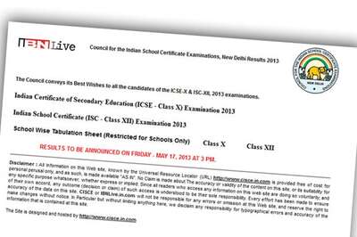 ICSE, ISC 2013 results to be declared today at 3 pm on cisce.in.com