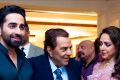 Ayushmann Khurrana Gives Hilarious Take To Photo With Dharmendra And Hema Malini; Says ‘Dharam Paaji Sandwiched…’