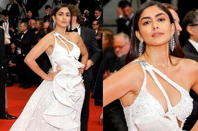 Cannes 2023: Mrunal Thakur Makes a Bold, Hot Red Carpet Debut in a White Cut Out Gown; See Photos