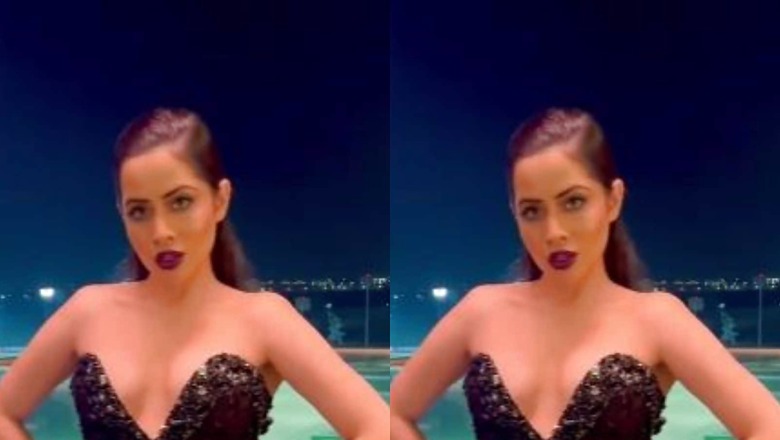 Urfi Javed Attends Filmfare Middle East Achievers Night in a Black Off-shoulder Gown