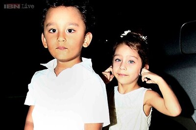 Snapshot: Sanjay and Manyata Dutt's children Shahraan and Iqra look adorable in white as they attend a friend's birthday party