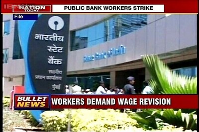 Public Sector Bank employees on a day-long strike on Wednesday seeking wage revision